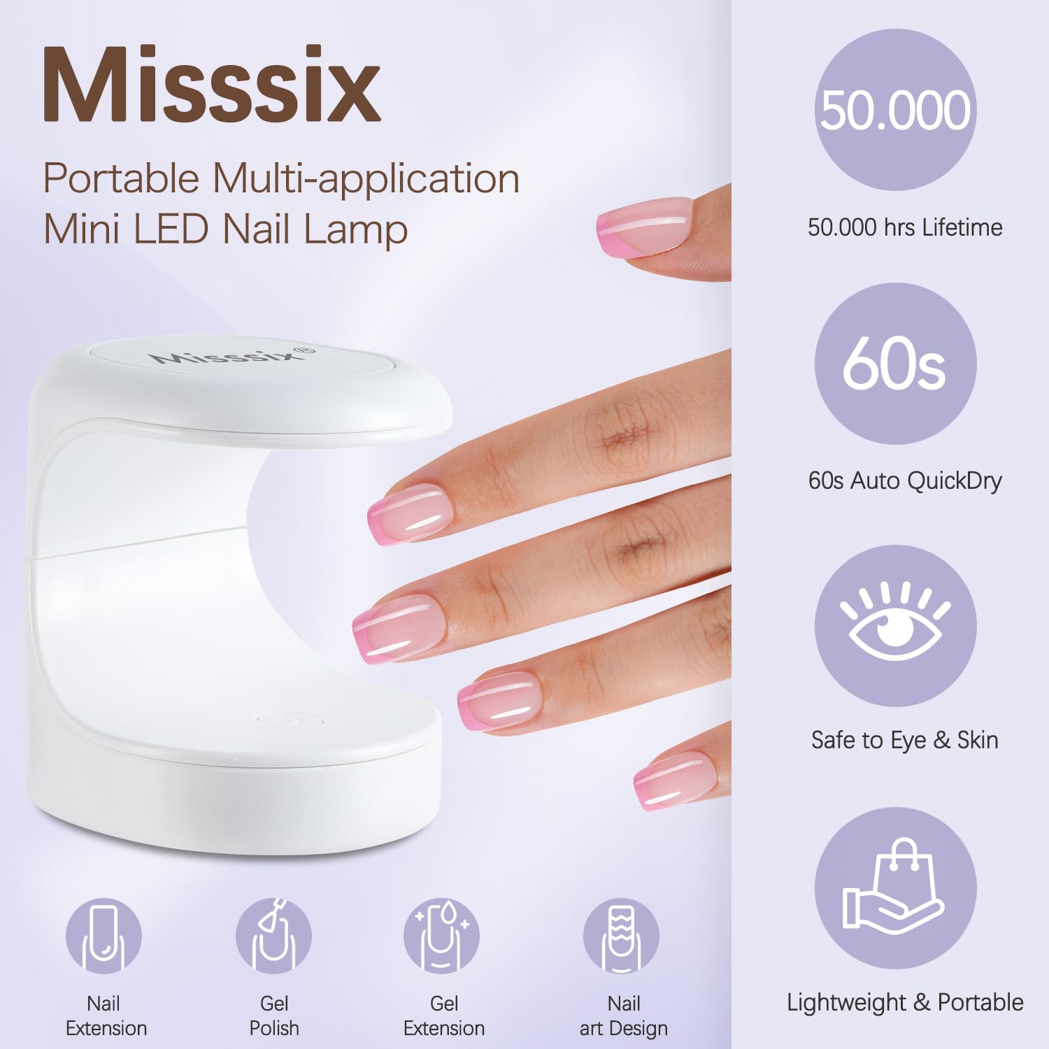 Misssix uñas con punta francesa cuadradas y cortas para uso diario.
