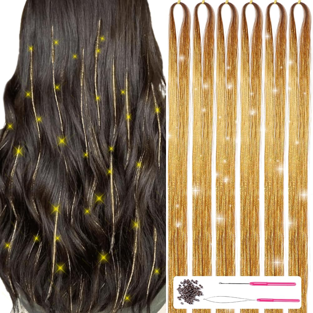 MISSUHUI mechones brillo dorado, 47 pulgadas, para peinados glamorosos