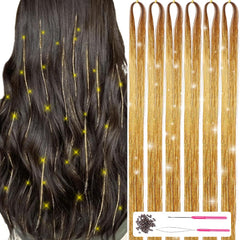 MISSUHUI mechones brillo dorado, 47 pulgadas, para peinados glamorosos