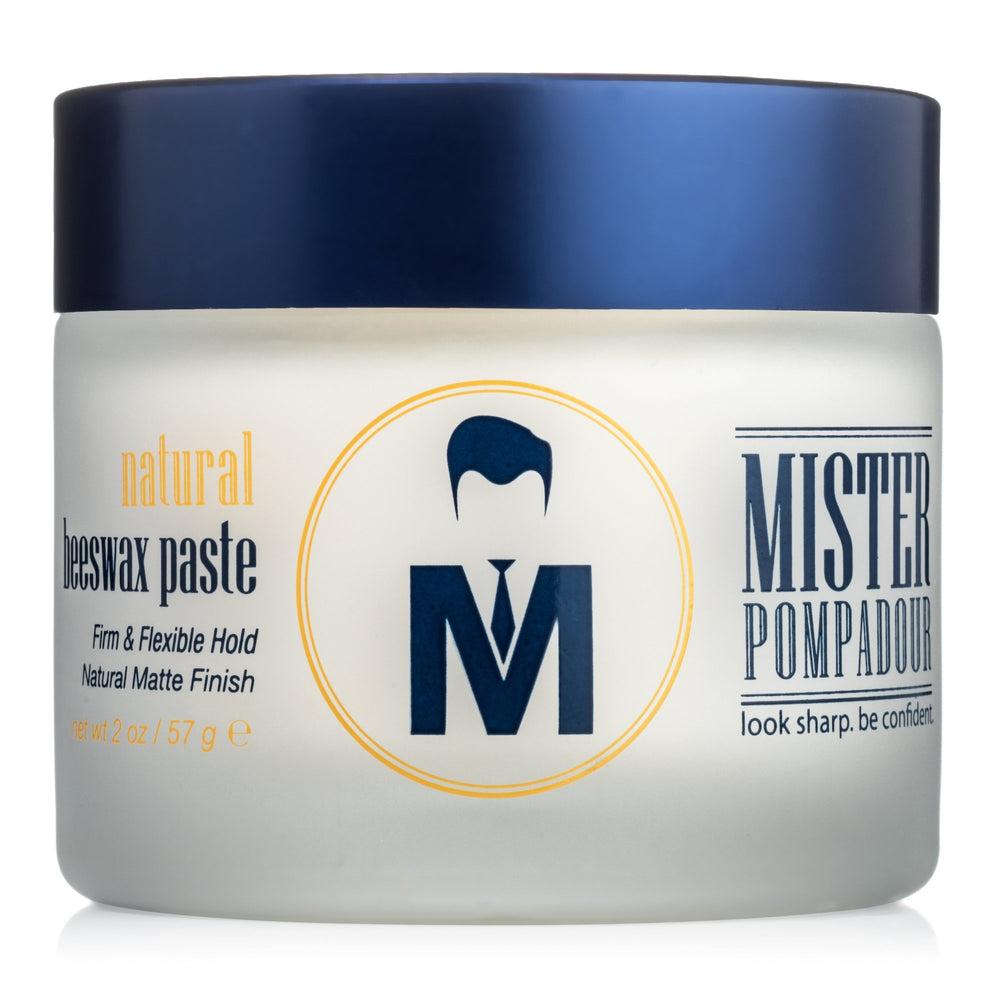 Mister Pompadour: pasta cera natural en empaque práctico para un estilo duradero.