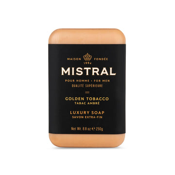 Jabón Mistral Golden Tobacco en barra elegante con aroma francés