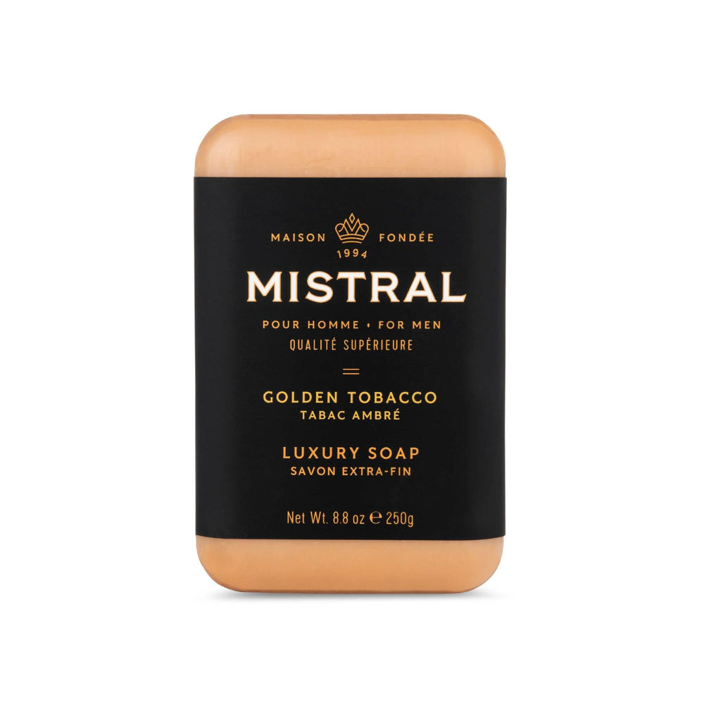 Jabón Mistral Golden Tobacco en barra elegante con aroma francés