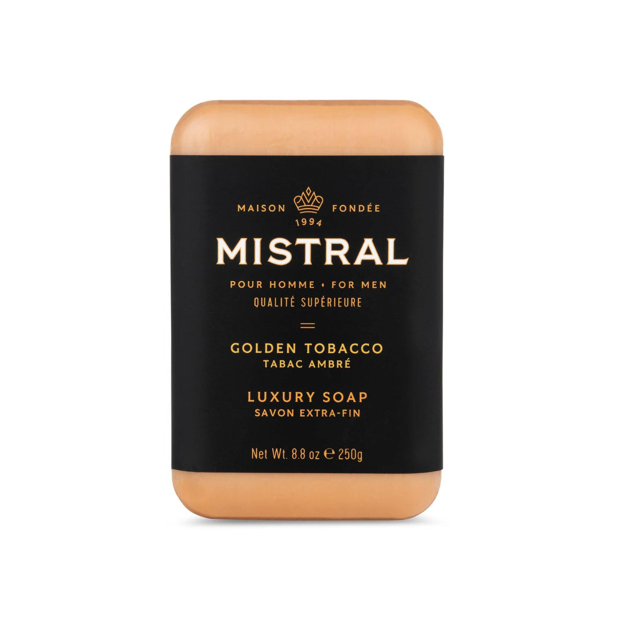 Jabón Mistral Golden Tobacco en barra elegante con aroma francés