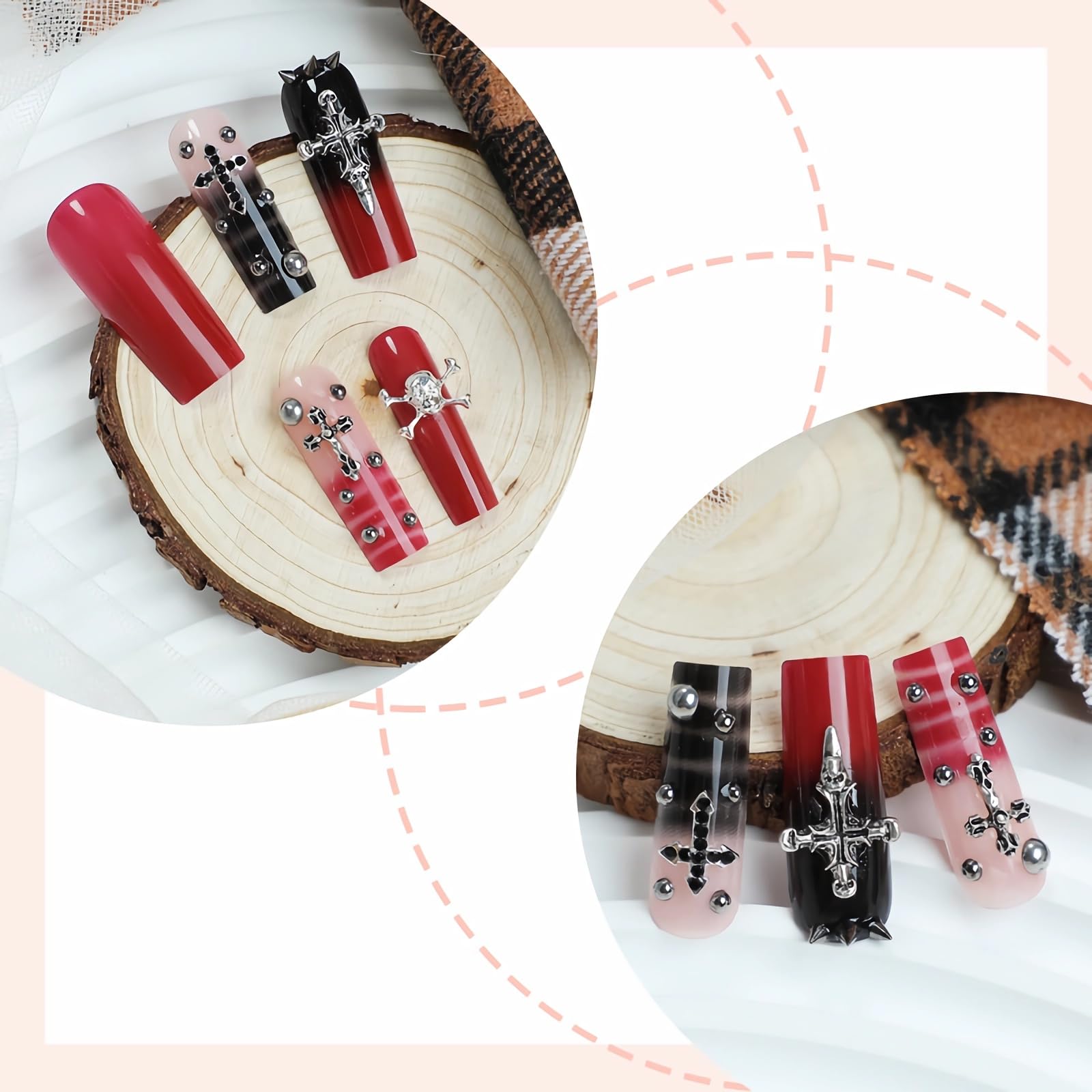 MISUD cruz Y2K en uñas acrílicas para estilo futurista.