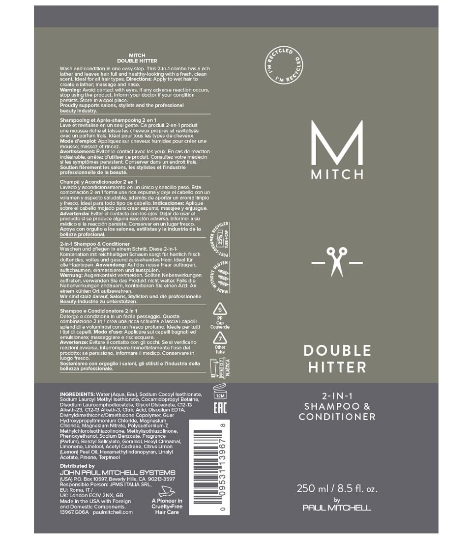 MITCH Double Hitter, uso diario rápido en la ducha para todo tipo de cabello.