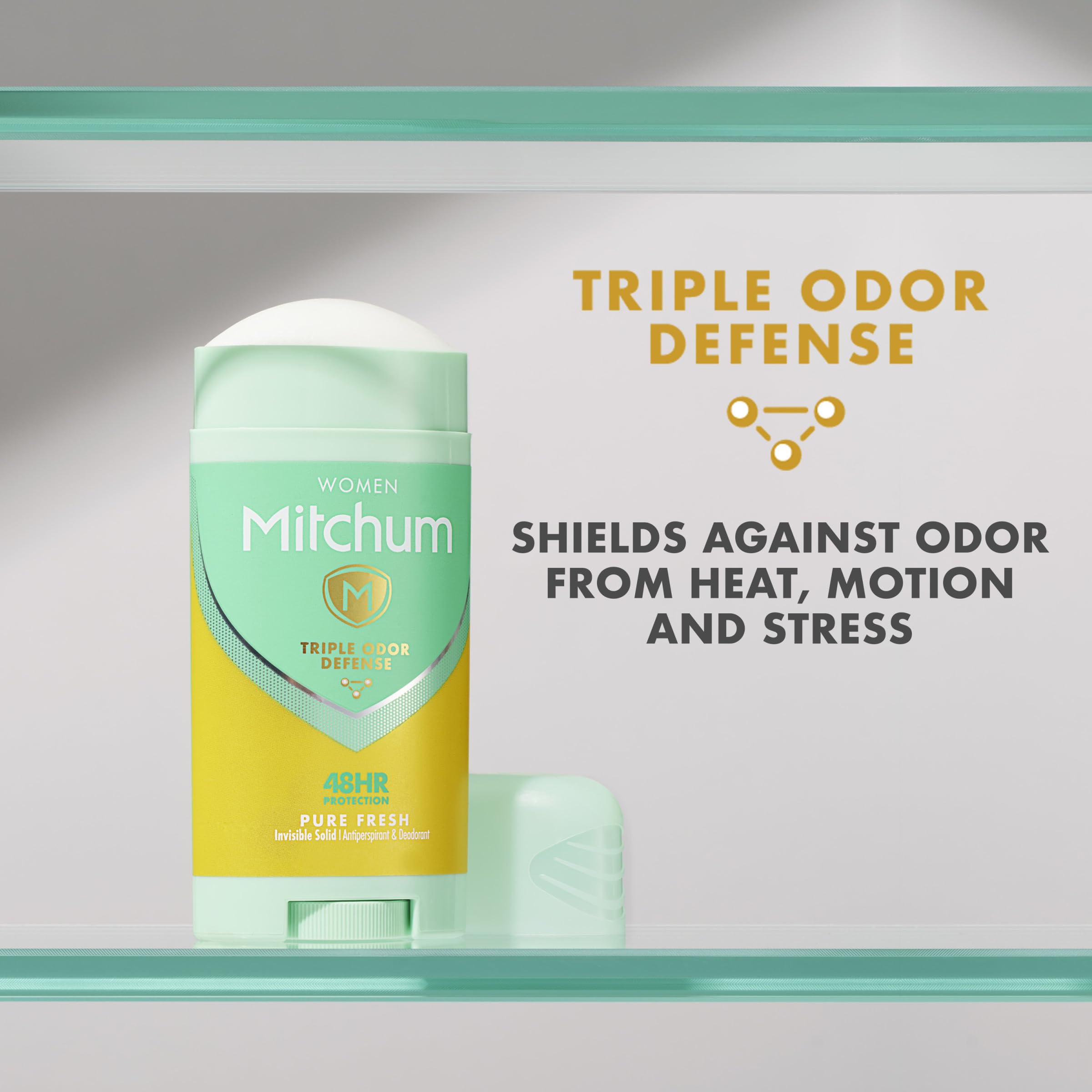 Desodorante Mitchum dermatológicamente probado para piel sensible.