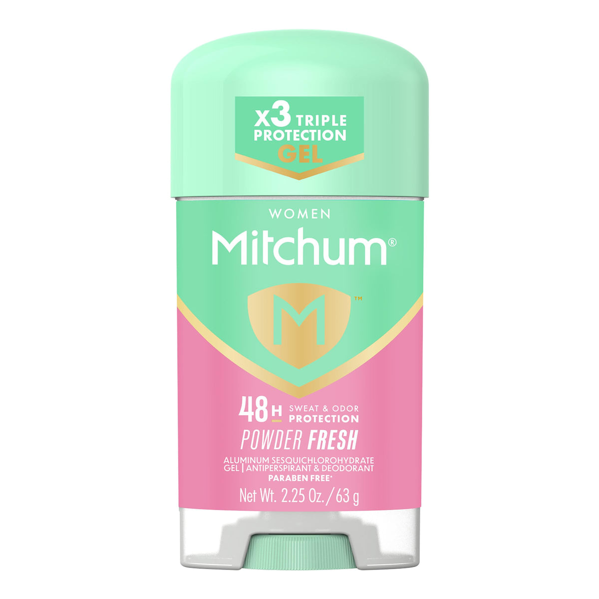 Mitchum gel transparente para aplicación suave y protección continua.