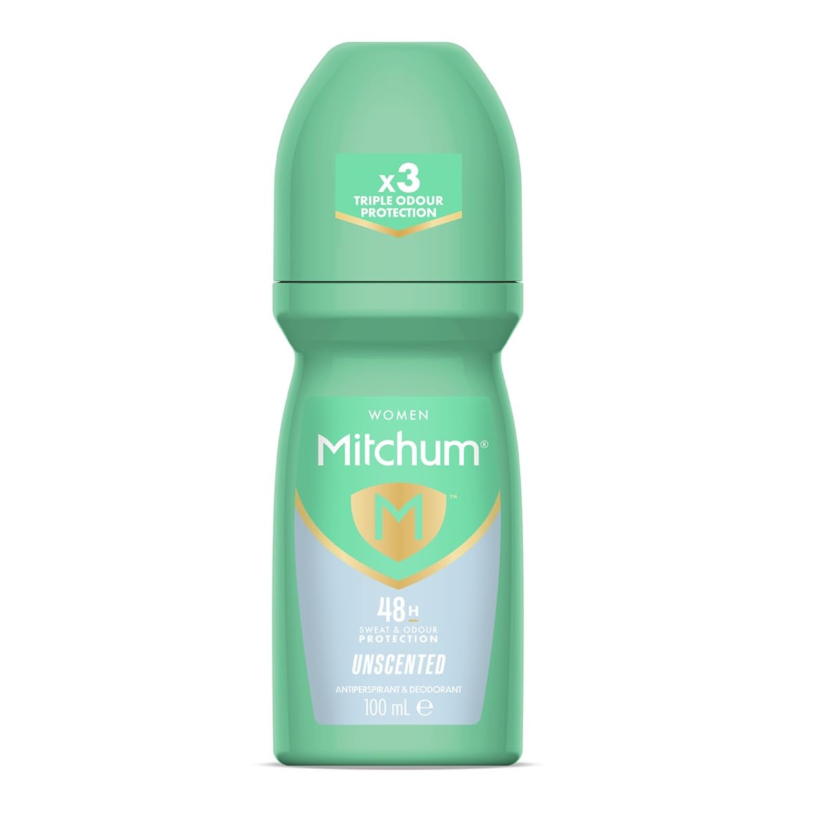 Mitchum rodillo sin fragancia: envase práctico para piel sensible.