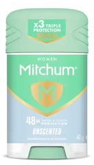 Mitchum Stick sin fragancia para uso diario, protección contra olor y sudor.