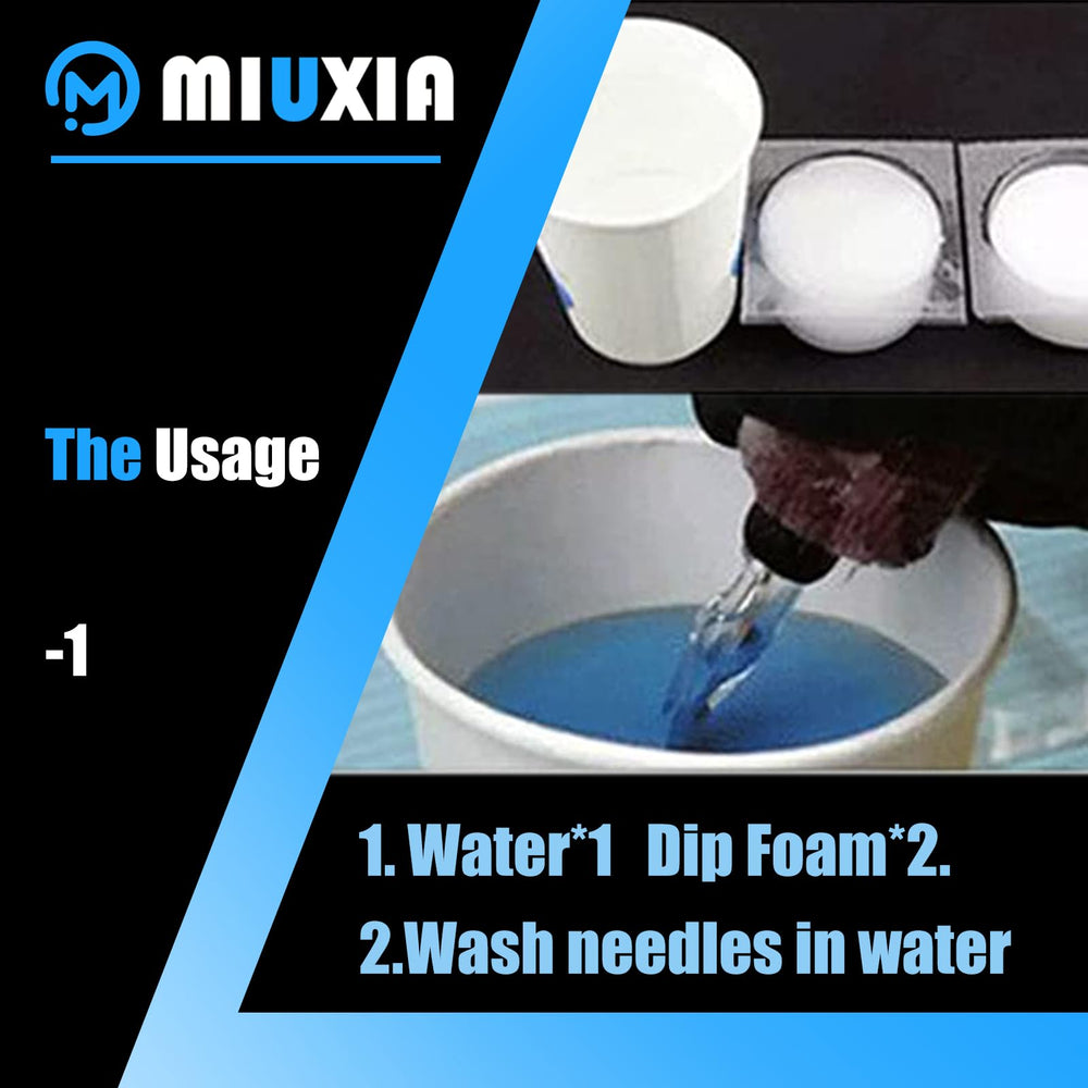 Miuxia Espuma de Inmersión facilita enjuague de agujas y residuos.