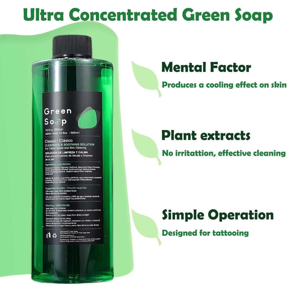 Miuxia jabón verde para tatuajes con espuma abundante para dilución y enjuague suave.