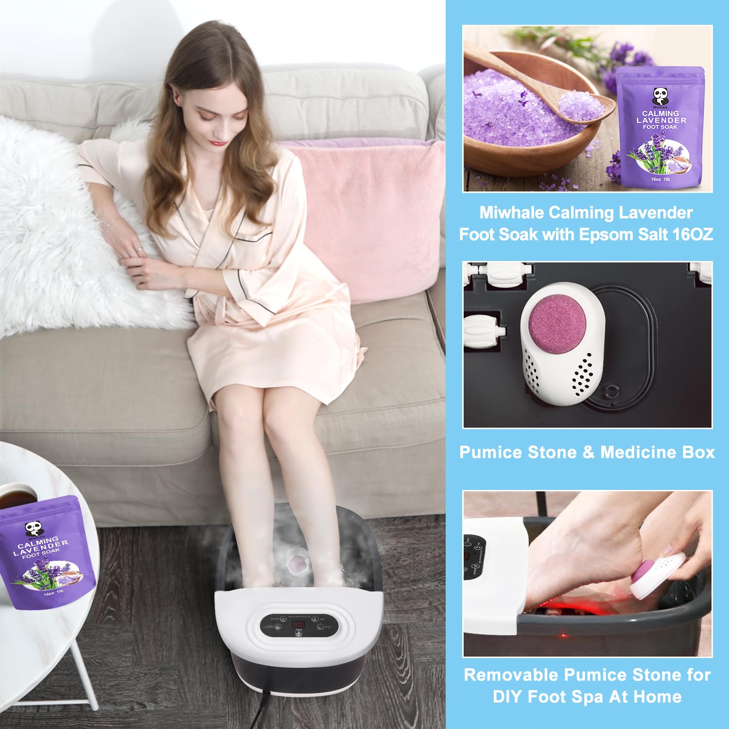 Spa para pies Miwhale genera burbujas oxigeno para mejorar la circulacion