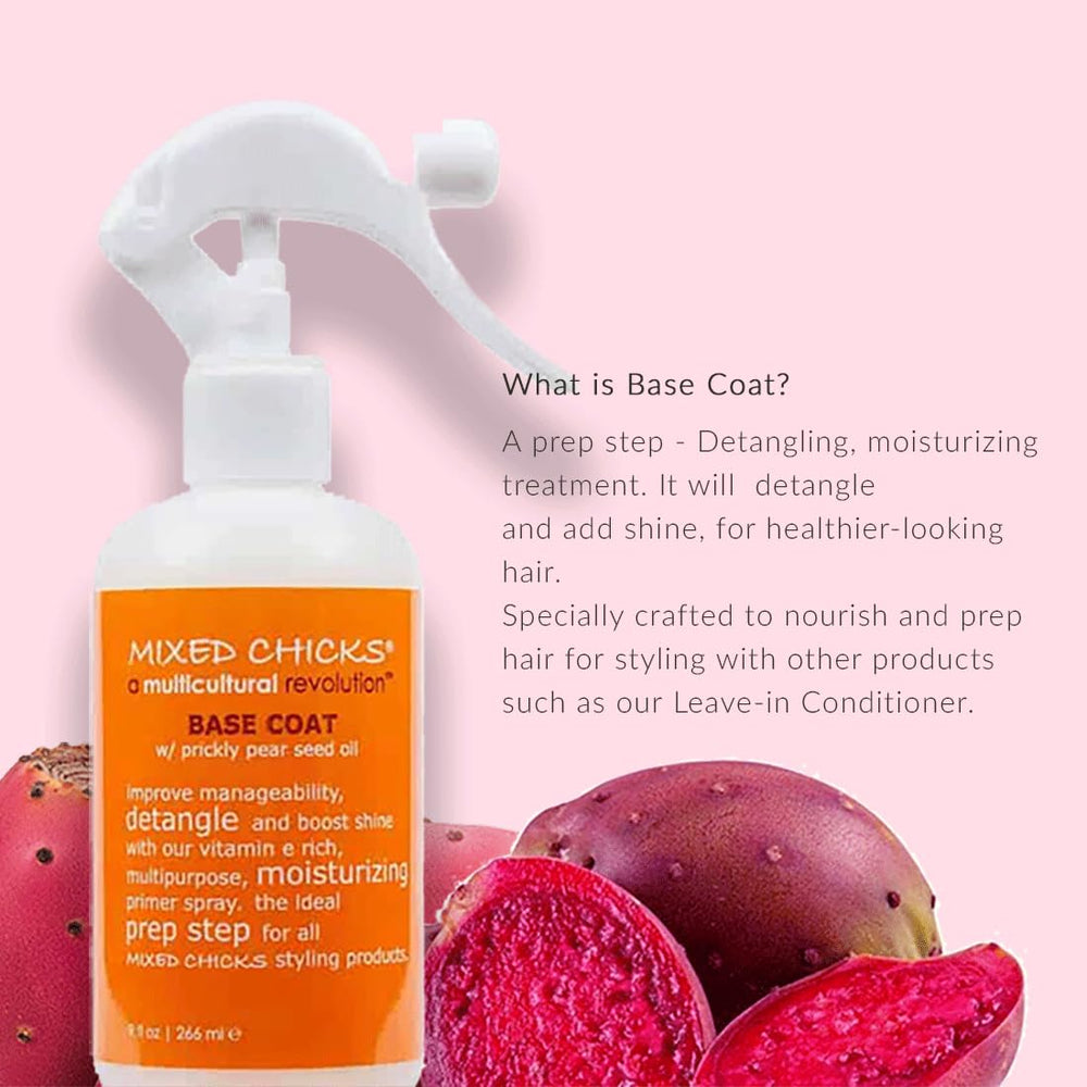 Base Coat Mixed Chicks con aceite de semilla de nopal y nuez de Brasil para hidratación.