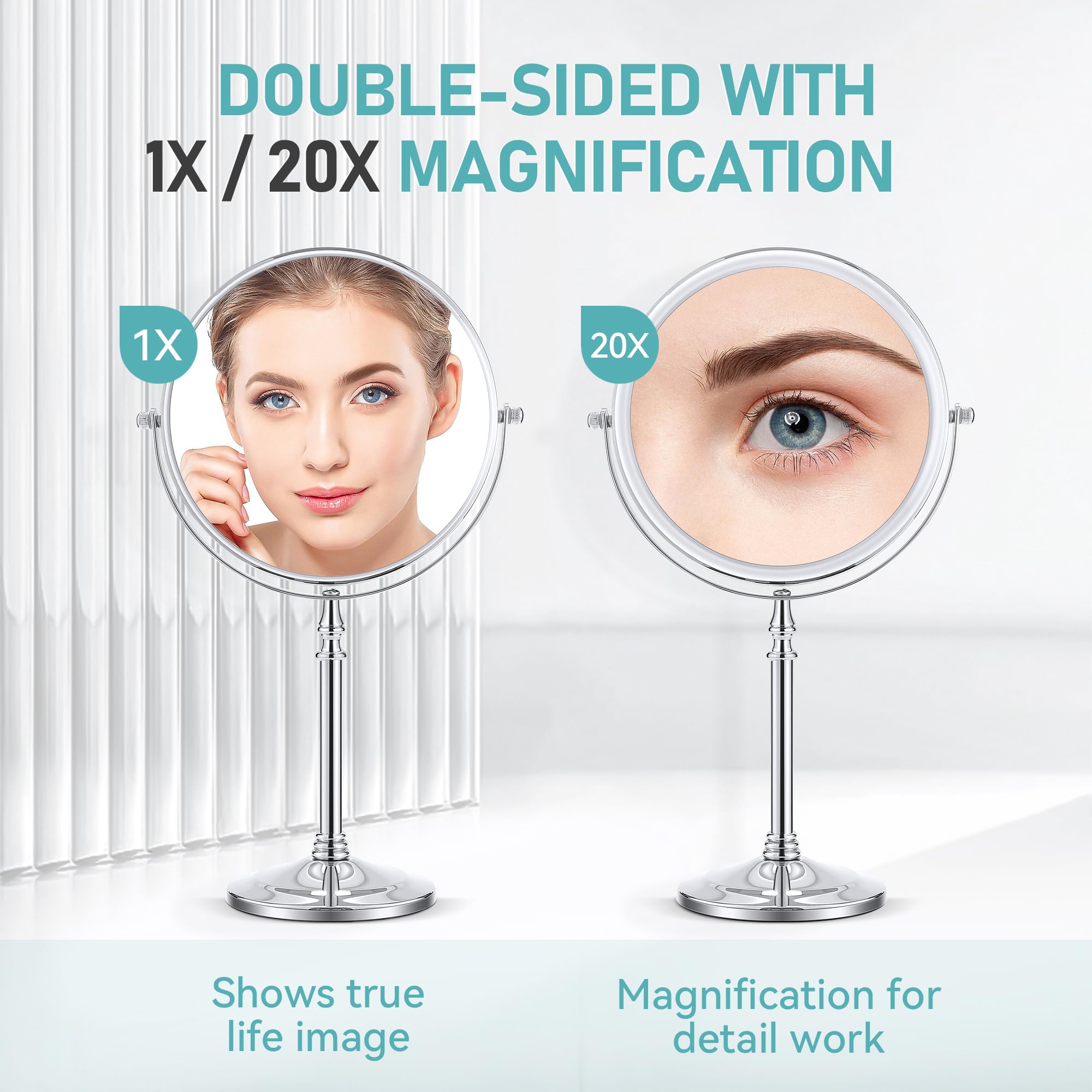 MIYADIVA espejo doble cara 1x y 20x para visión frontal clara.