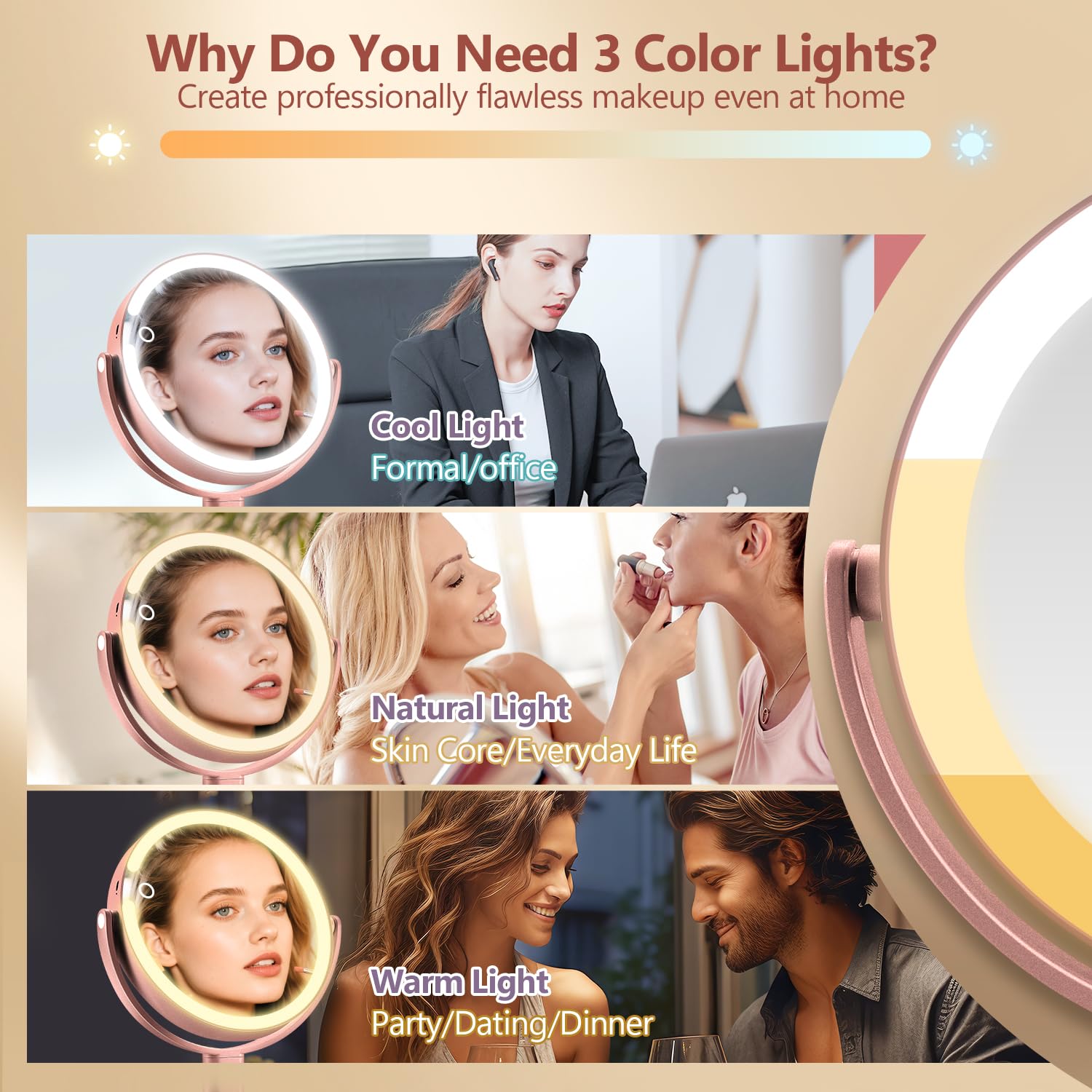 MIYADIVA Iluminación en tres colores para distintas escenas de maquillaje.