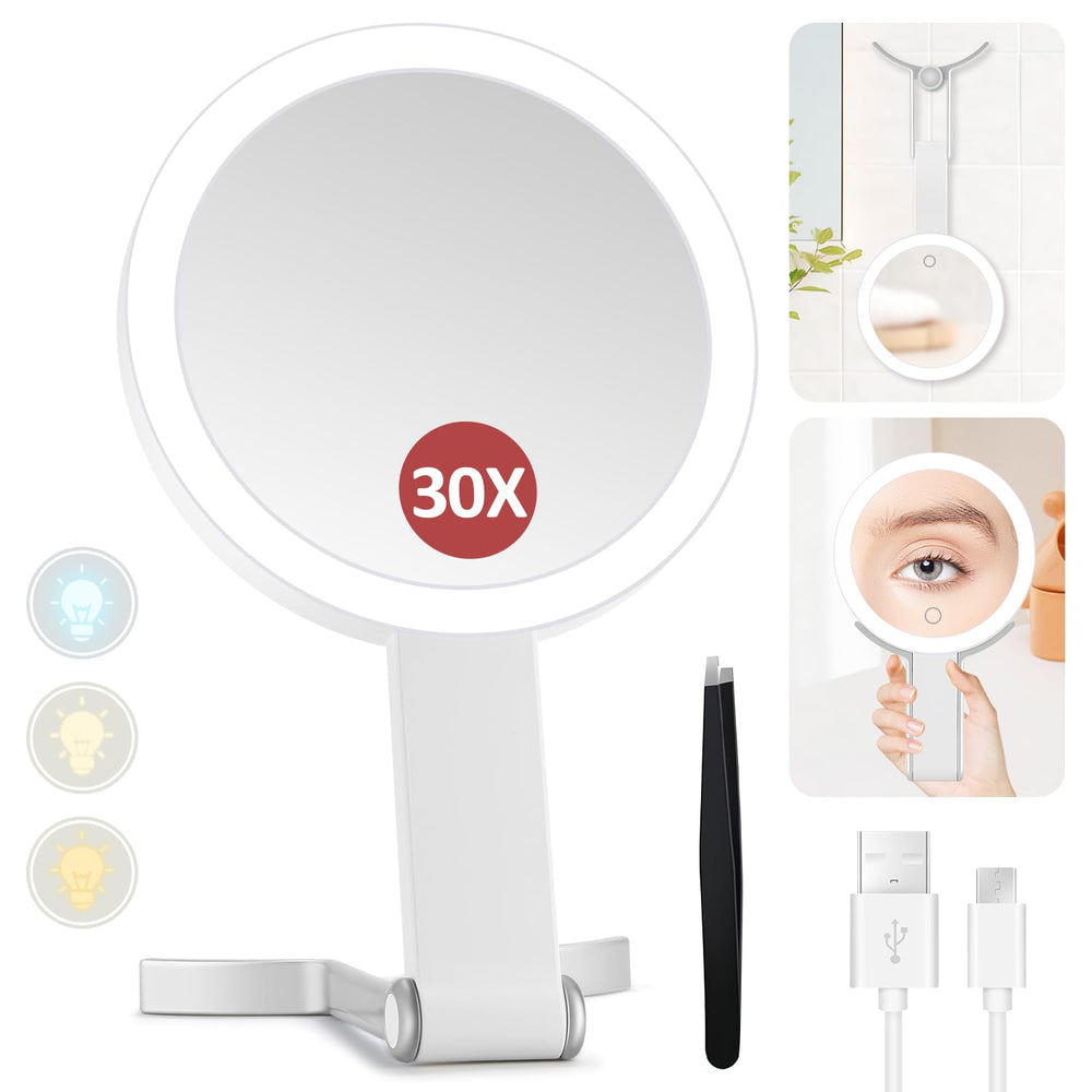 MIYADIVA Espejo iluminado 30x para detalles precisos al maquillaje