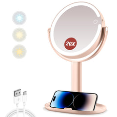 MIYADIVA espejo de maquillaje con luz 20x para detalles precisos.