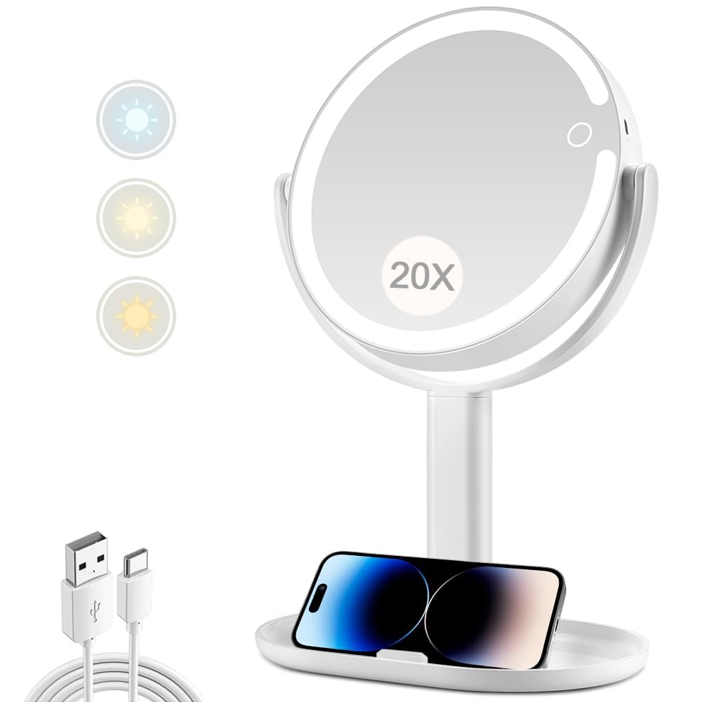 Miyadiva miroir maquillage 1x et 20x lumineux pour retouches précises
