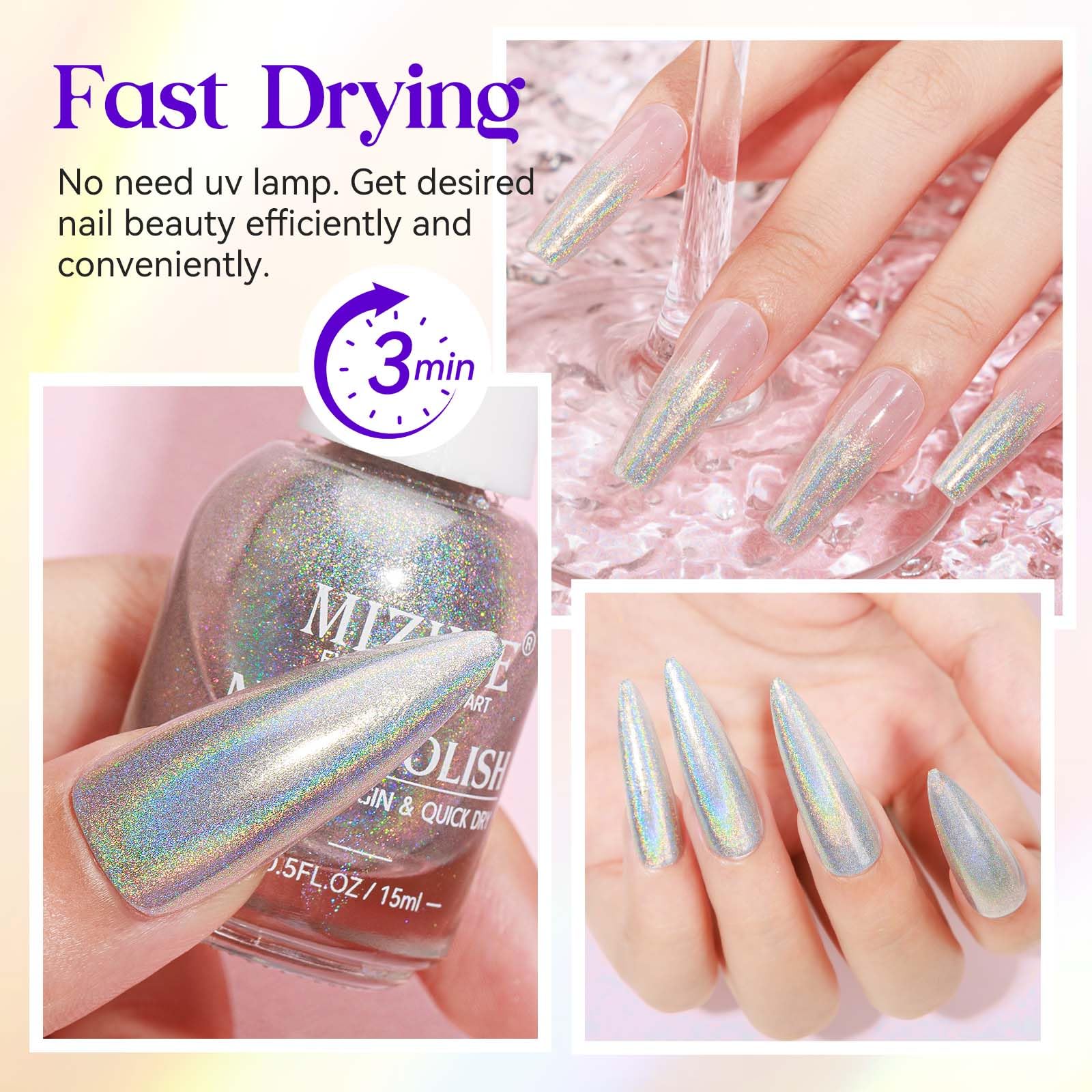 MIZHSE Acabado plateado cromado para uñas, ideal para efectos creativos.