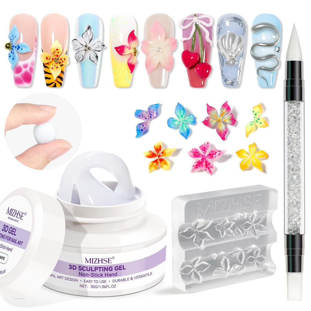 MIZHSE gel 3D blanco, bola modelado para uñas, añade volumen al diseño.