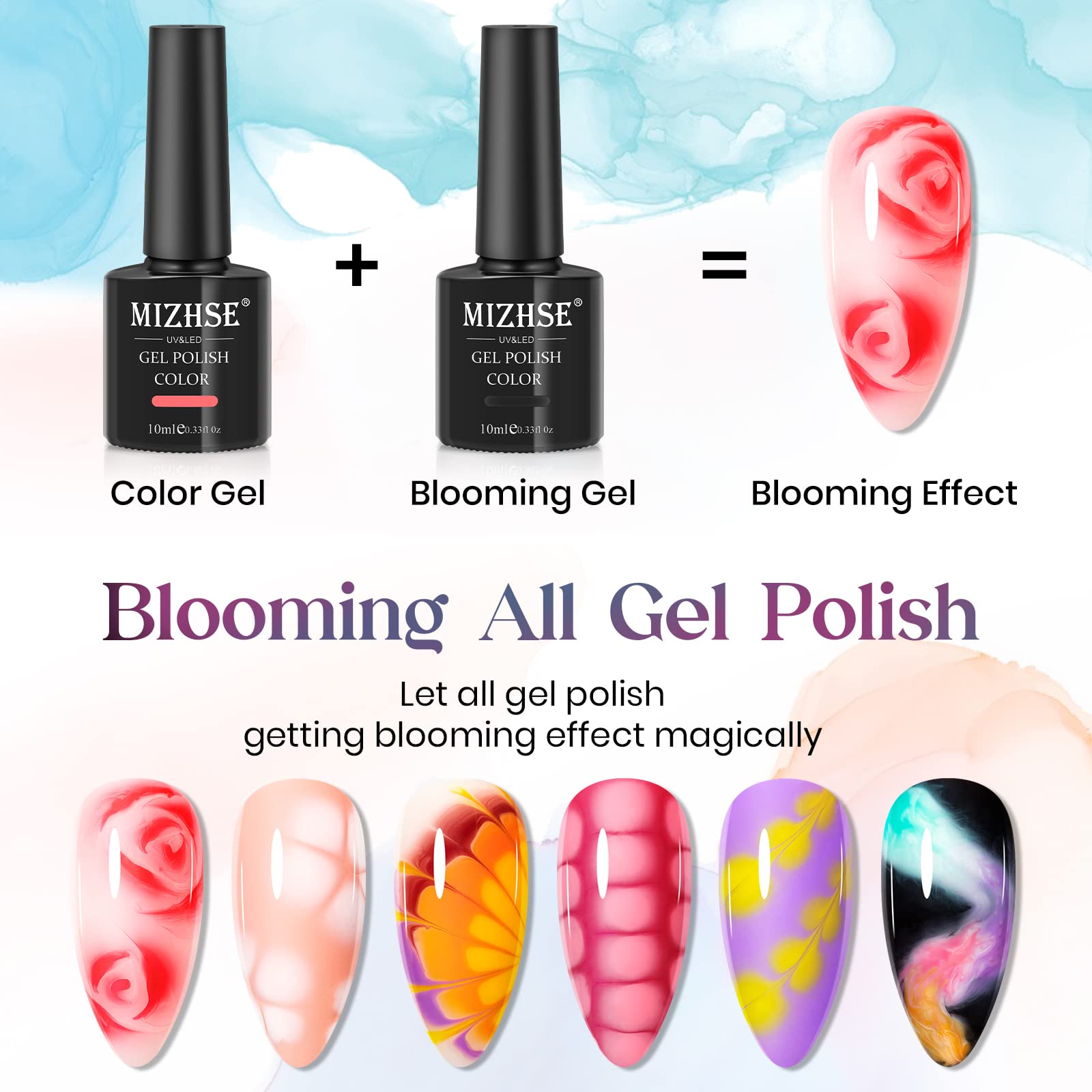 MIZHSE Blooming Gel Unas: colores que se entrecruzan para flores vibrantes.