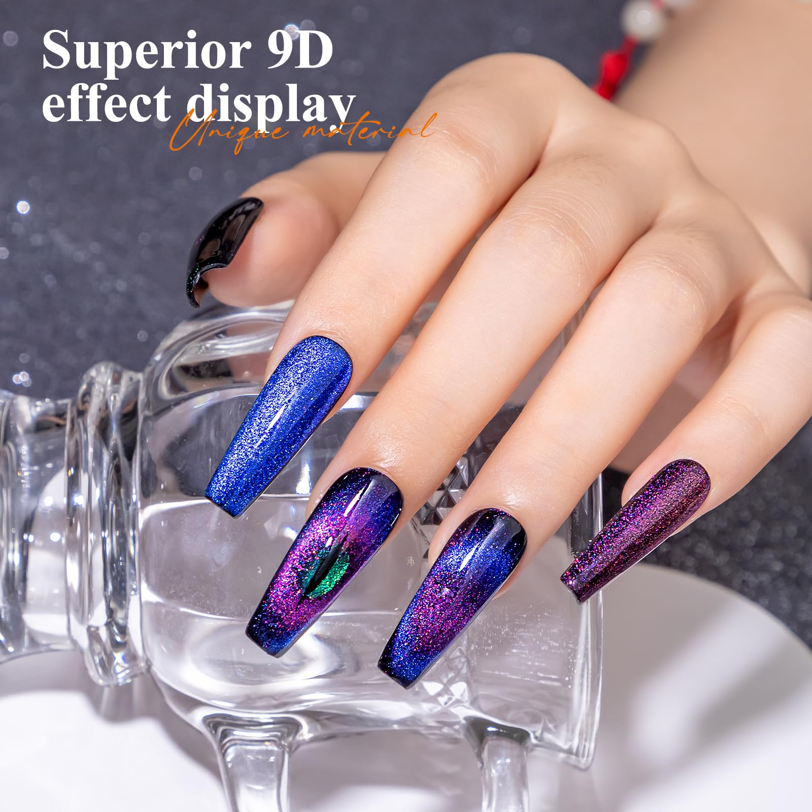 MIZHSE efecto cat-eye en uñas con brillo holográfico