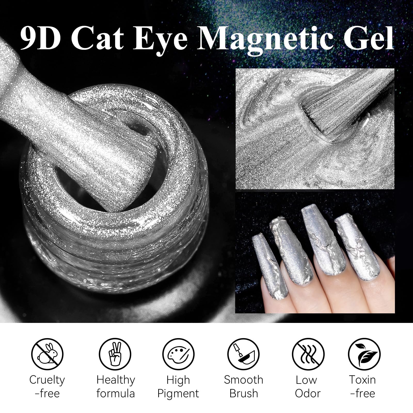 MIZHSE efecto galaxia holográfica en uñas, brillo cambiante.