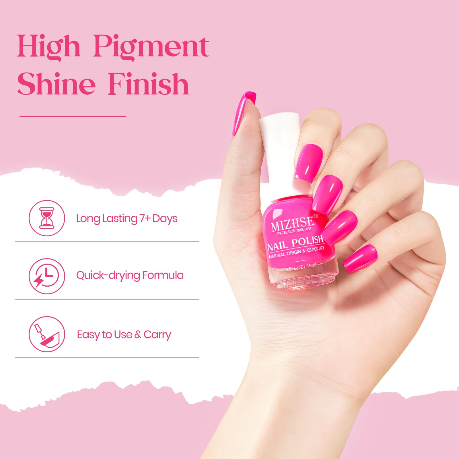 Esmalte MIZHSE con duración de hasta siete días.