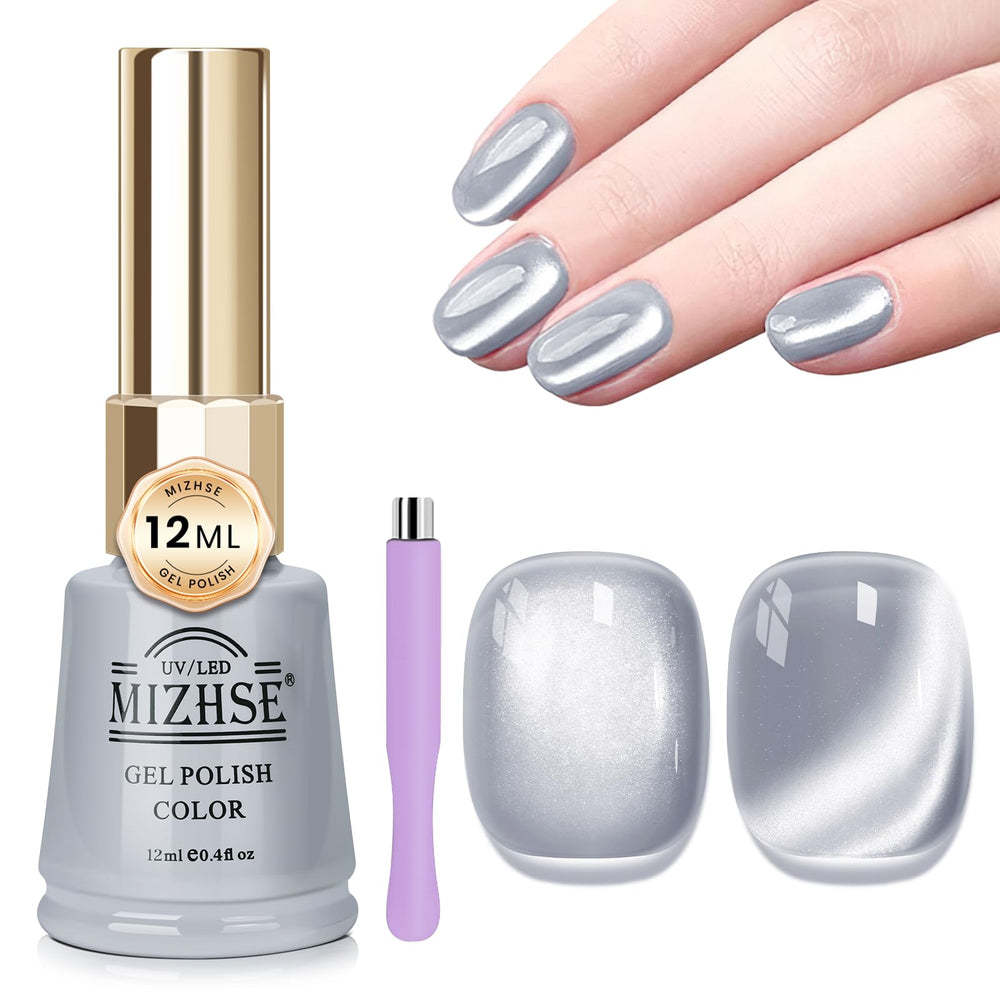 MIZHSE esmalte gel con efecto ojo de gato plata para uñas brillantes.