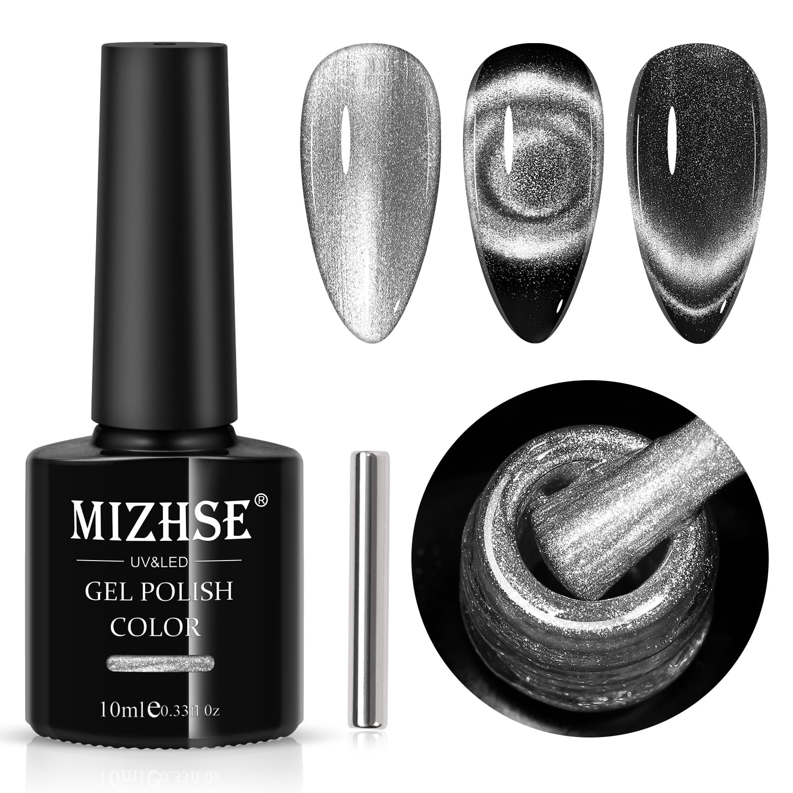 Esmalte gel MIZHSE ojo de gato 9D con imán para efecto único.