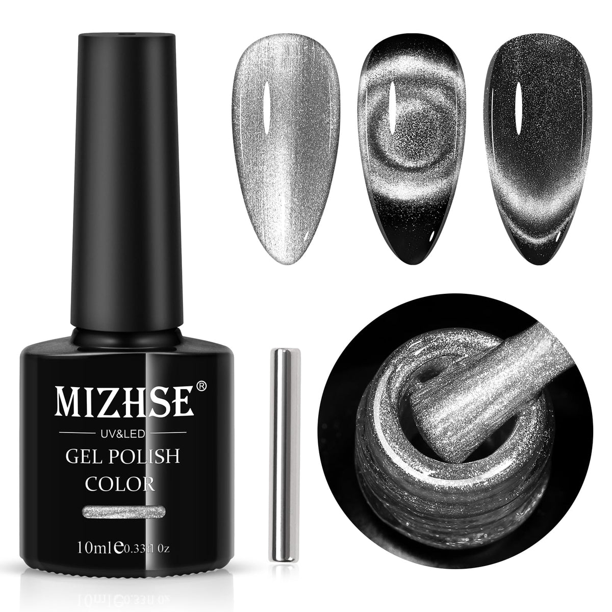 Esmalte gel MIZHSE ojo de gato 9D con imán para efecto único.