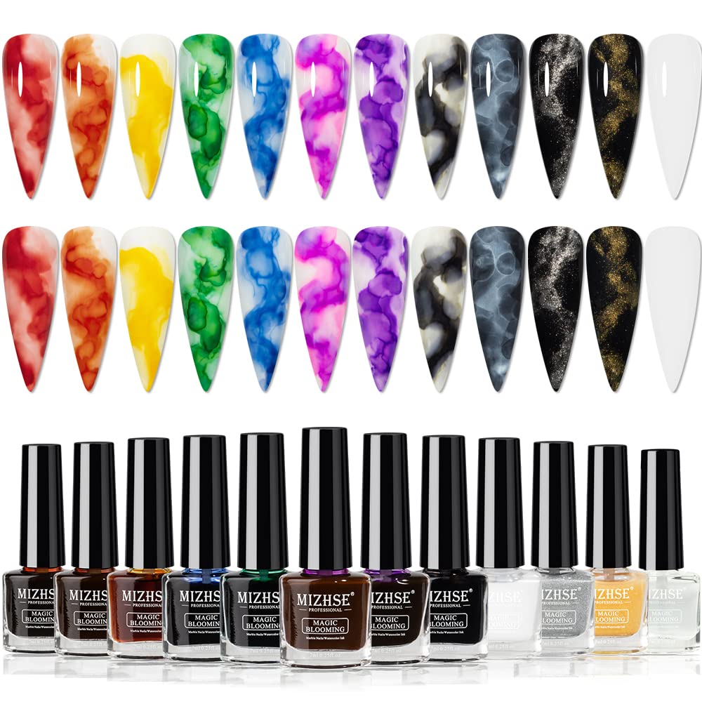 MIZHSE Esmalte Marmol 12 piezas en caja para uñas elegantes.