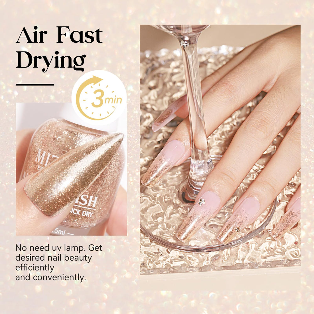 Esmalte MIZHSE Oro Metalico, acabado luminoso para manicura elegante.