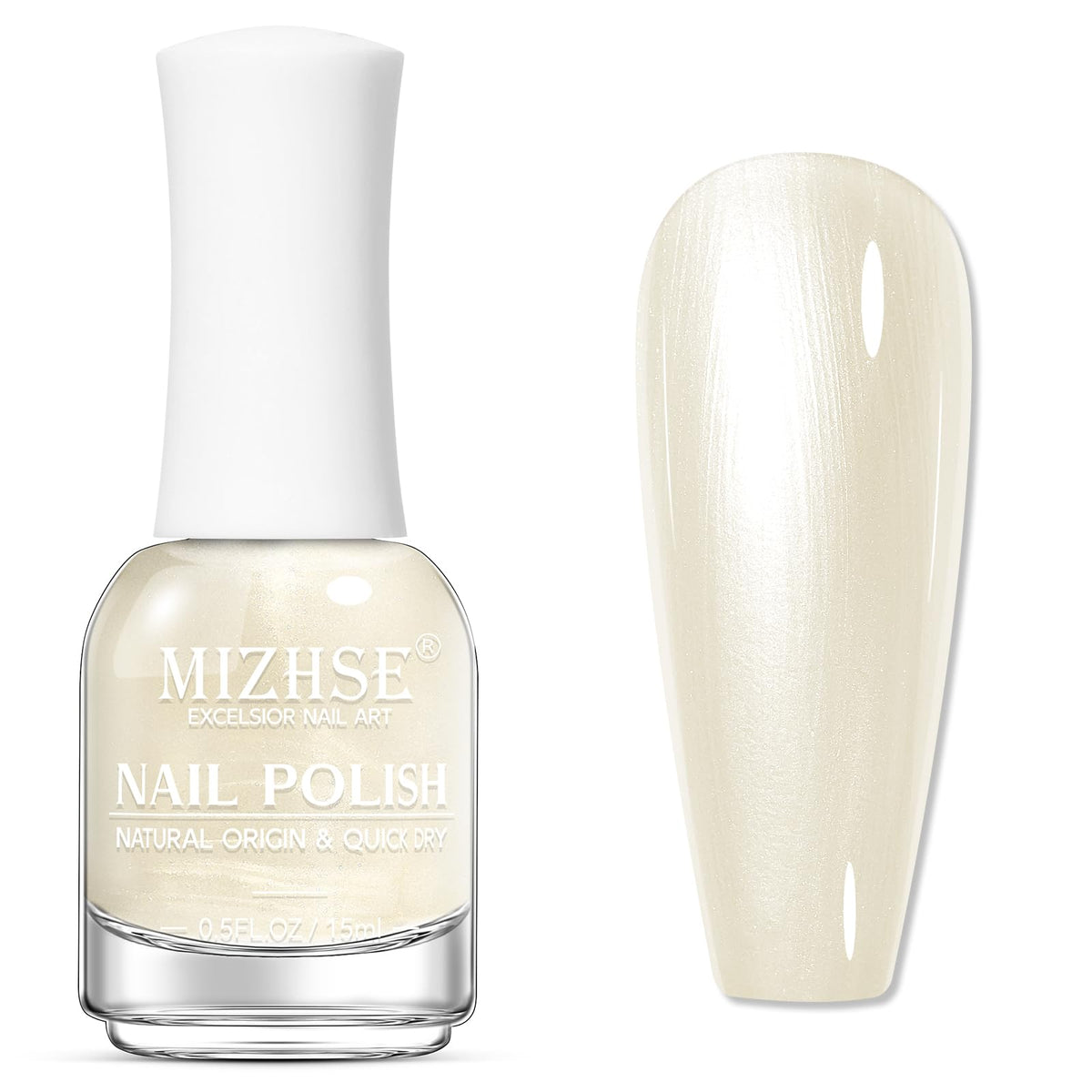 Esmalte Mizhse perlado lechoso en botella, acabado suave para uso diario.