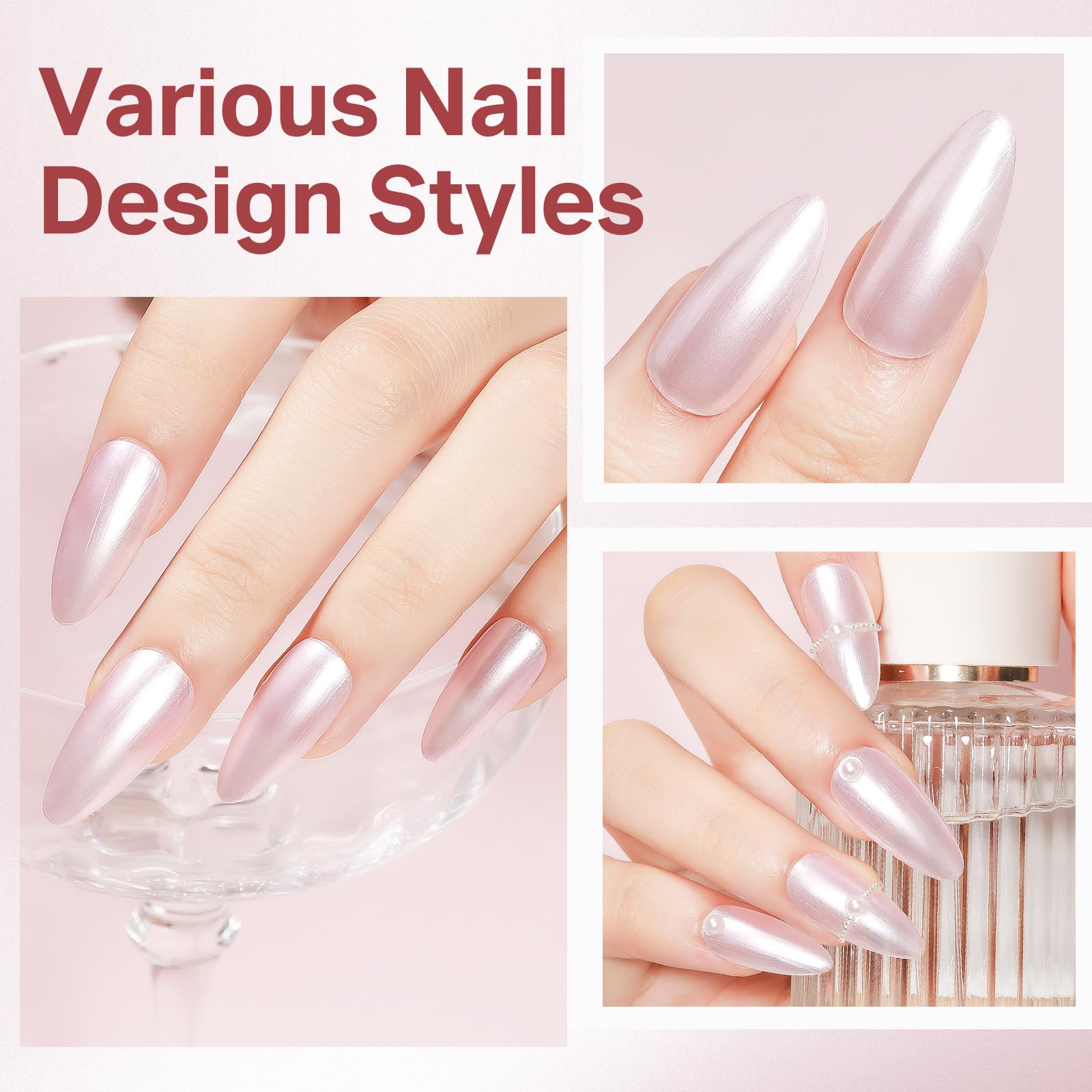Aplicación en uñas con MIZHSE rosado perlado.