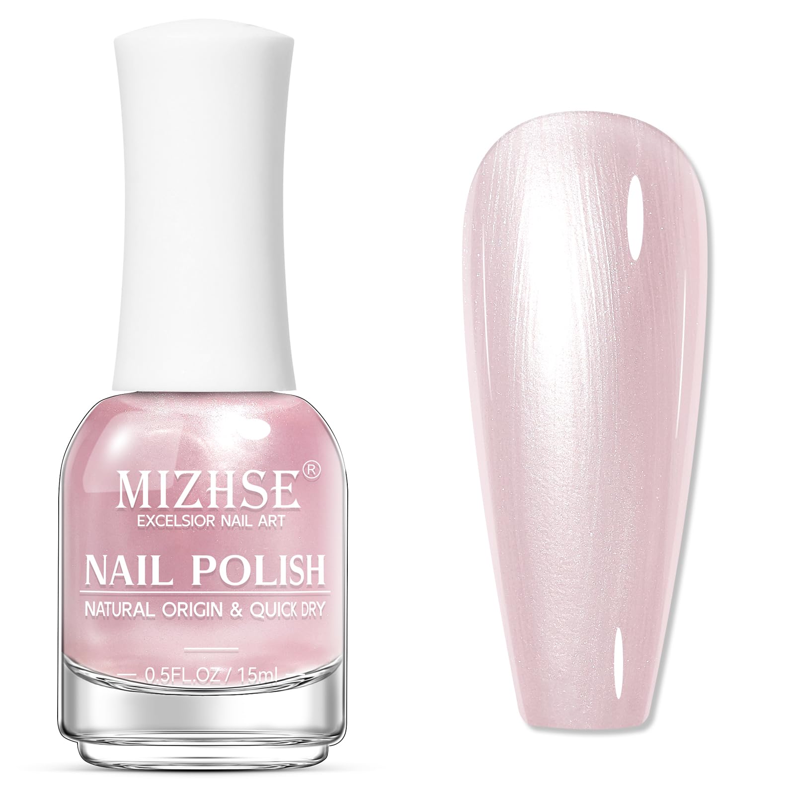 Esmalte MIZHSE rosado perlado en botella, acabado elegante.