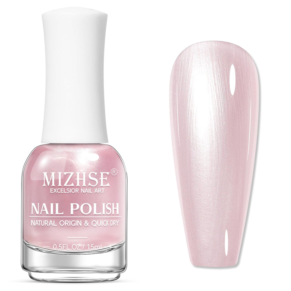 Esmalte MIZHSE rosado perlado en botella, acabado elegante.
