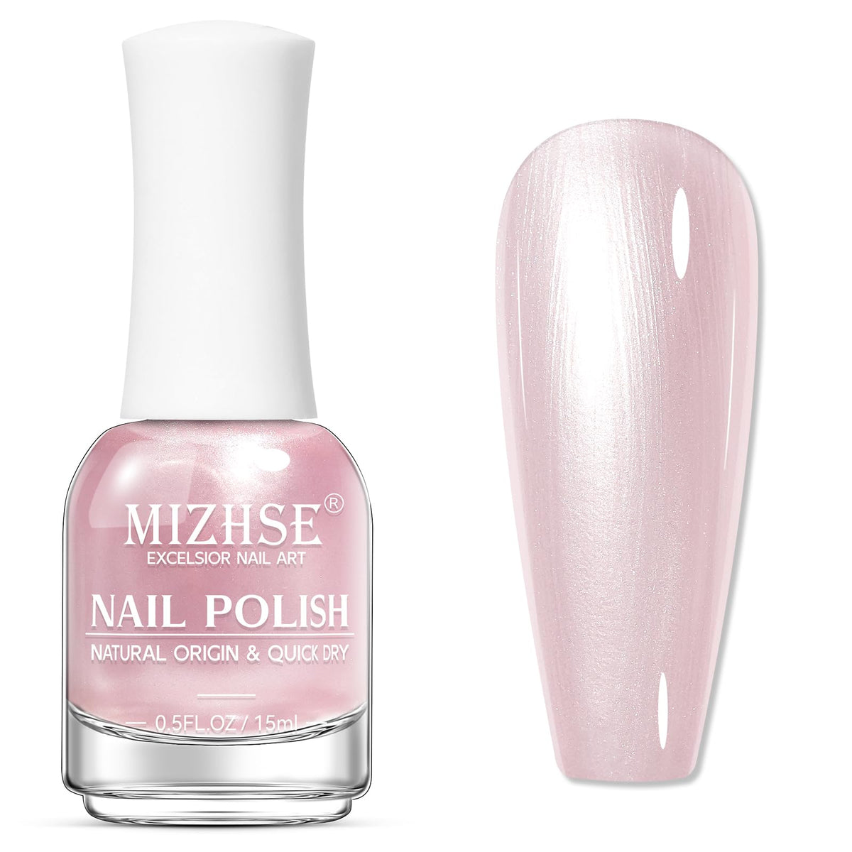 Esmalte MIZHSE rosado perlado en botella, acabado elegante.