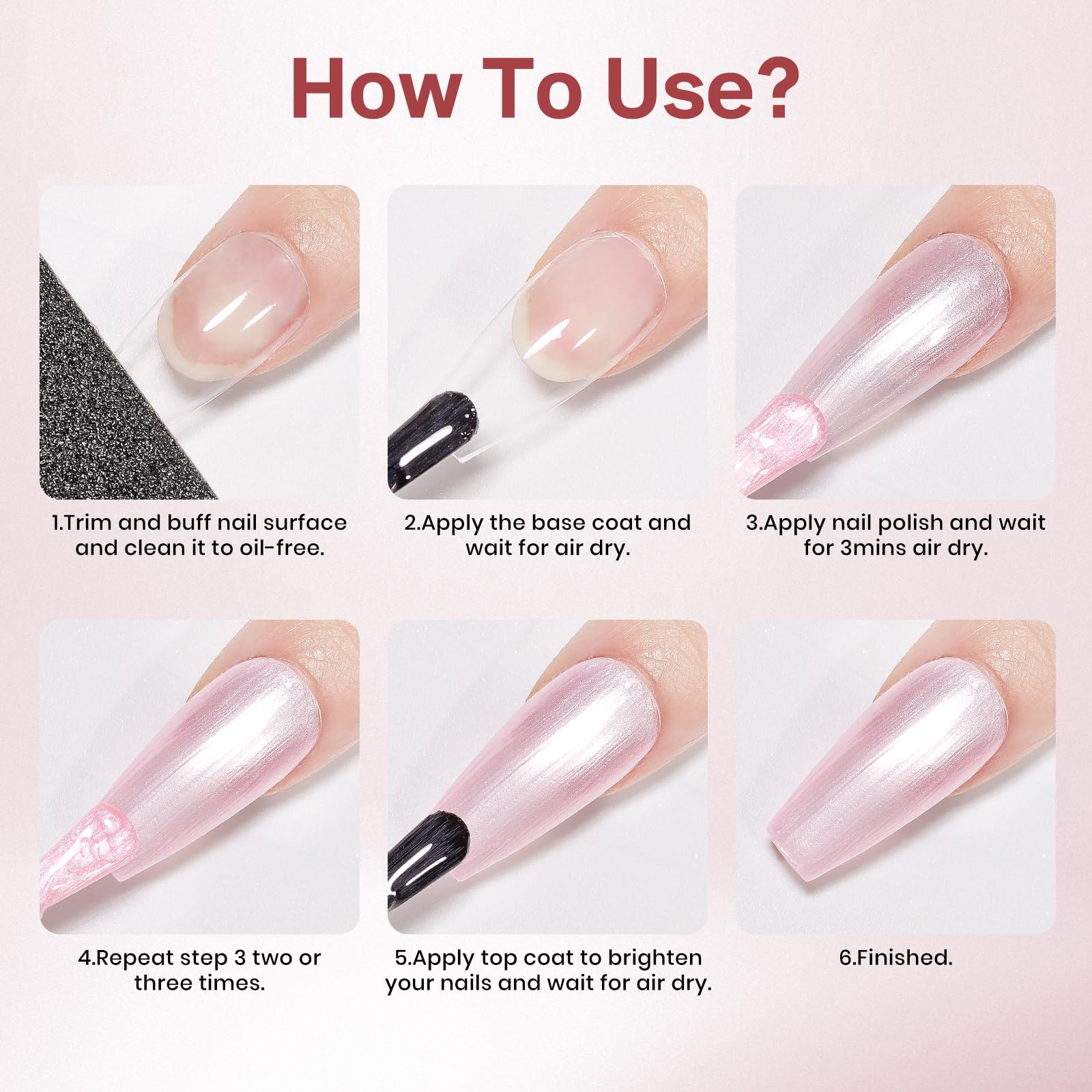 Envase del esmalte MIZHSE rosado perlado, diseño práctico.