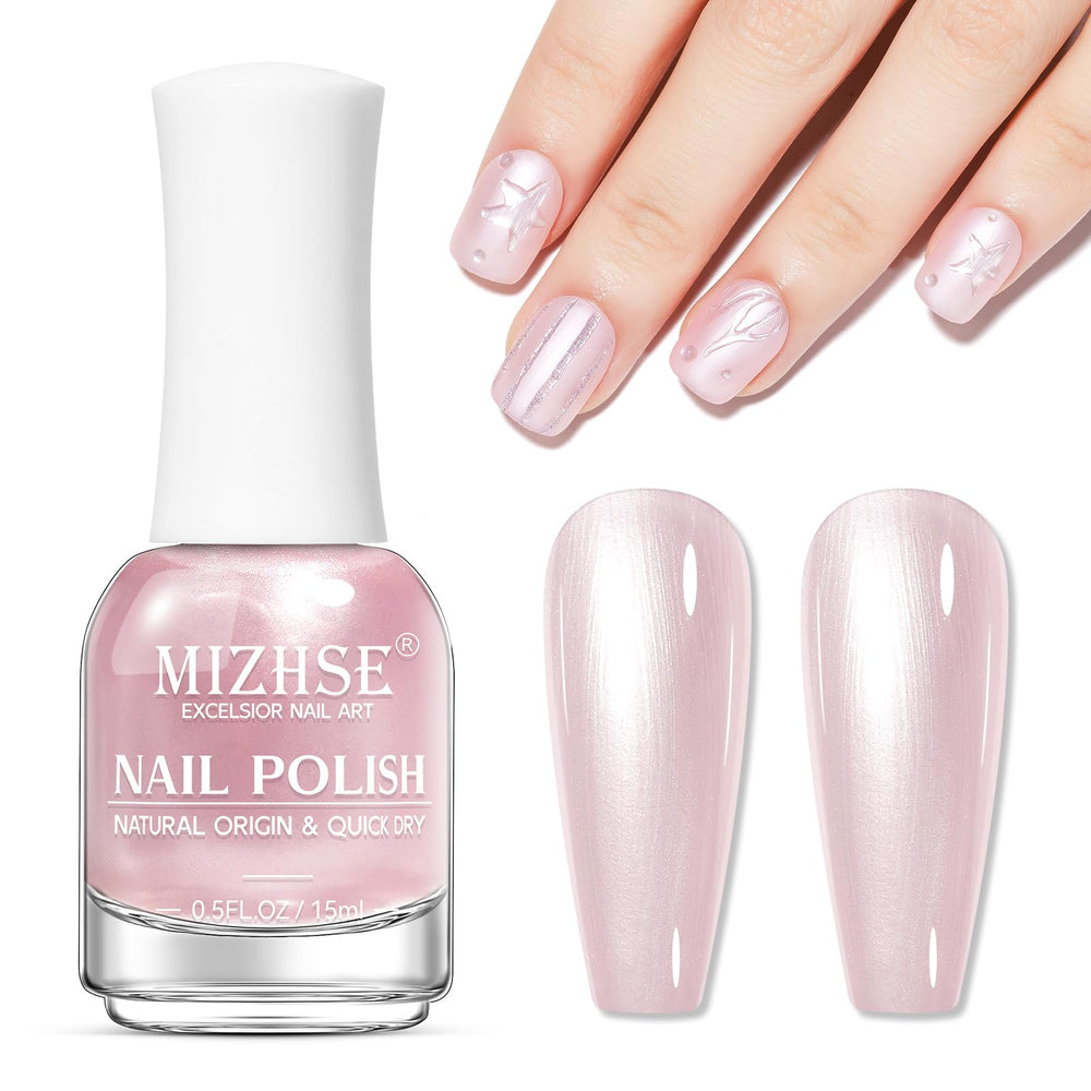 Manicura con MIZHSE rosado perlado, acabado duradero.
