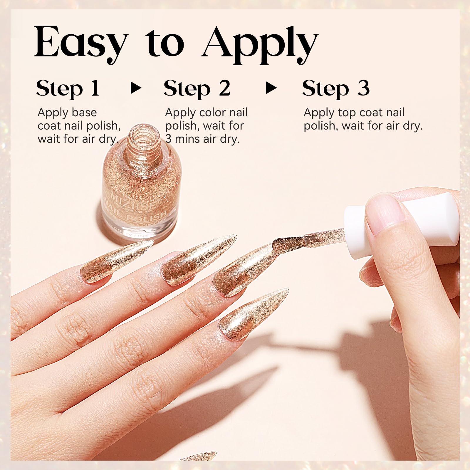 Esmalte MIZHSE para uñas, base y top recomendado para mayor durabilidad.