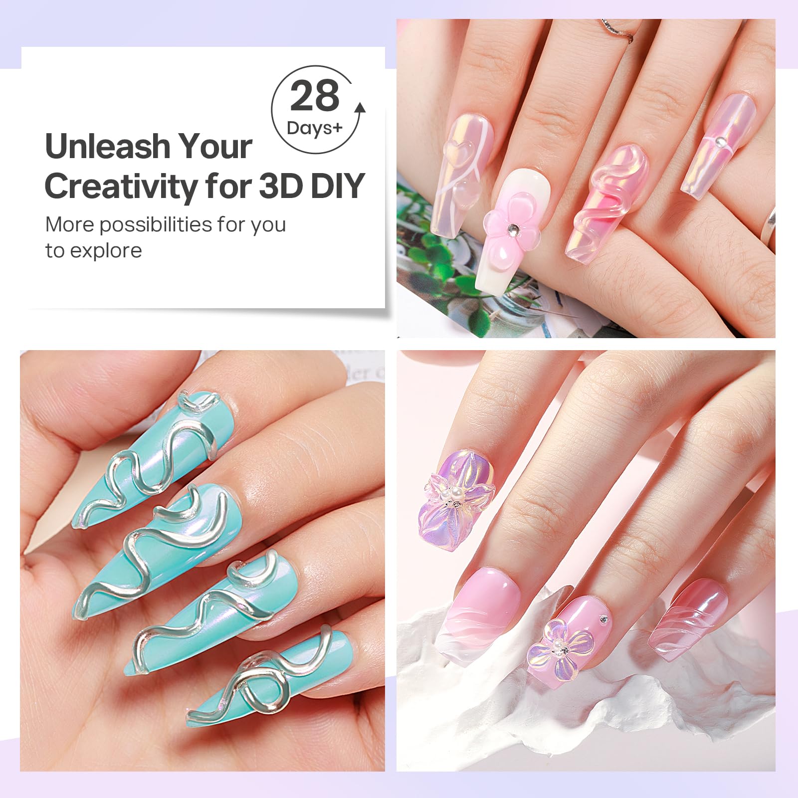 MIZHSE extensión uñas 3D en tres pasos, proceso claro.