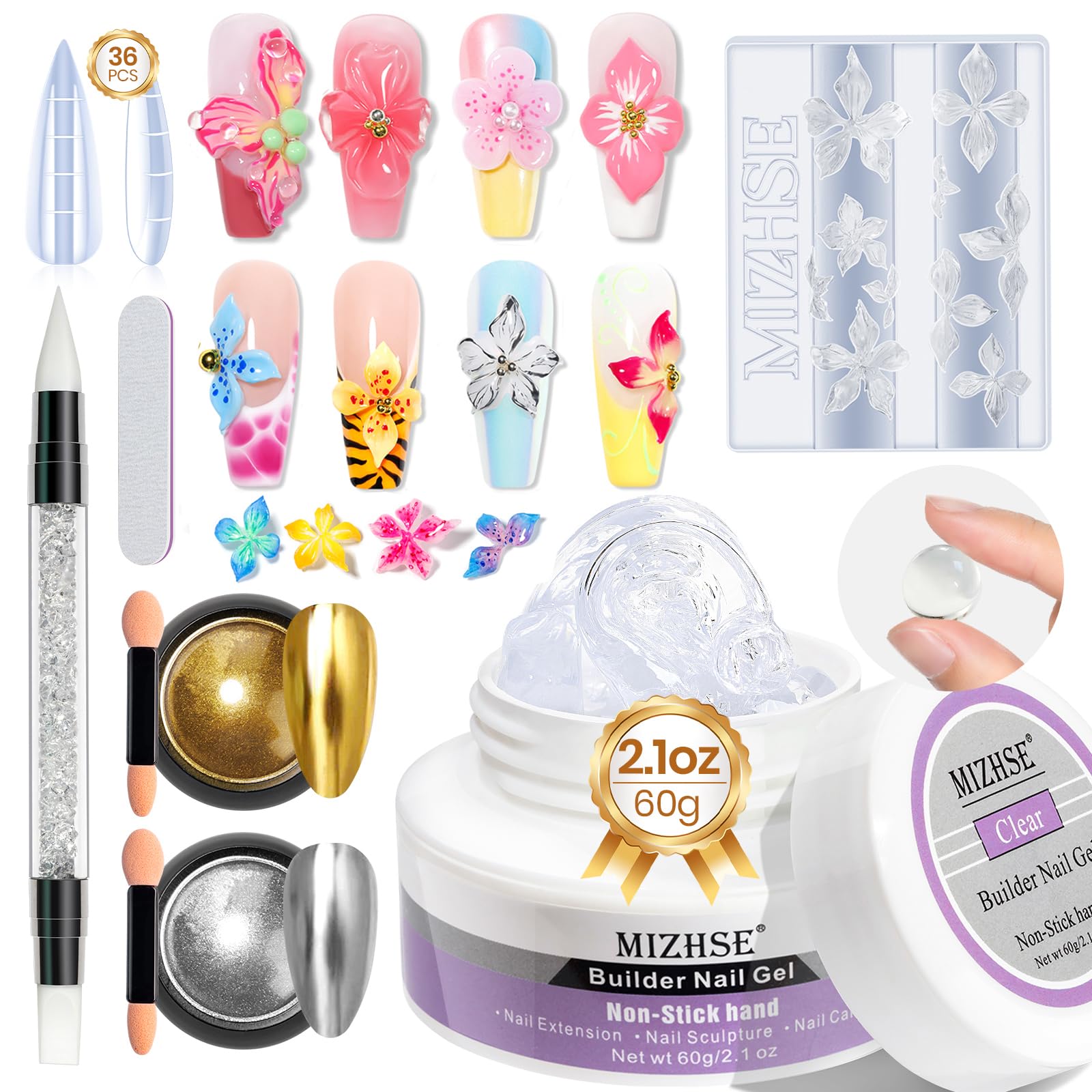 MIZHSE gel builder solido de 60 g para uñas, extensión estable.