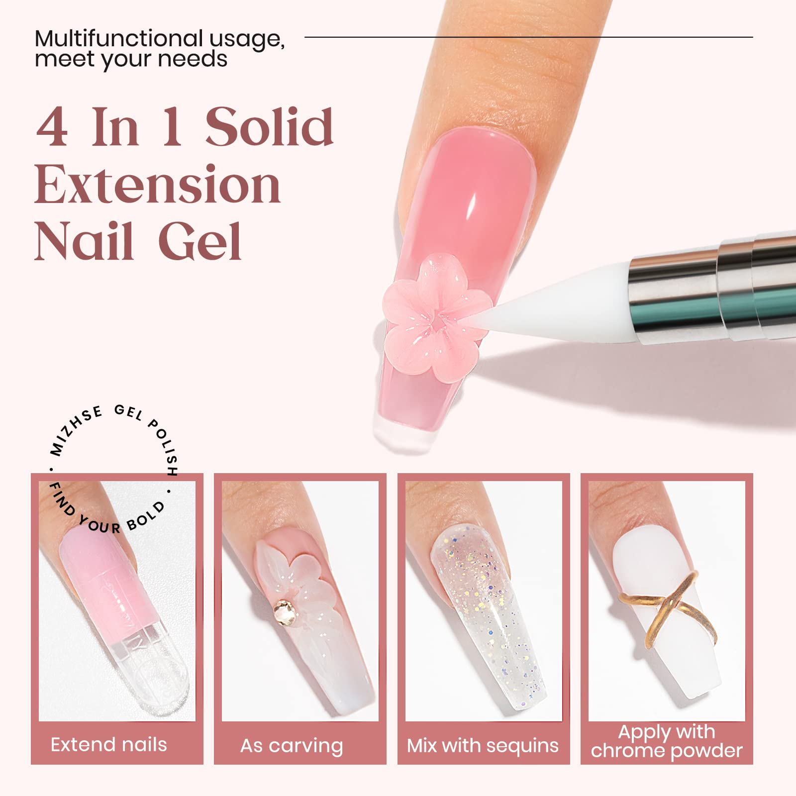 MIZHSE Gel Builder textura suave para modelar uñas con precisión