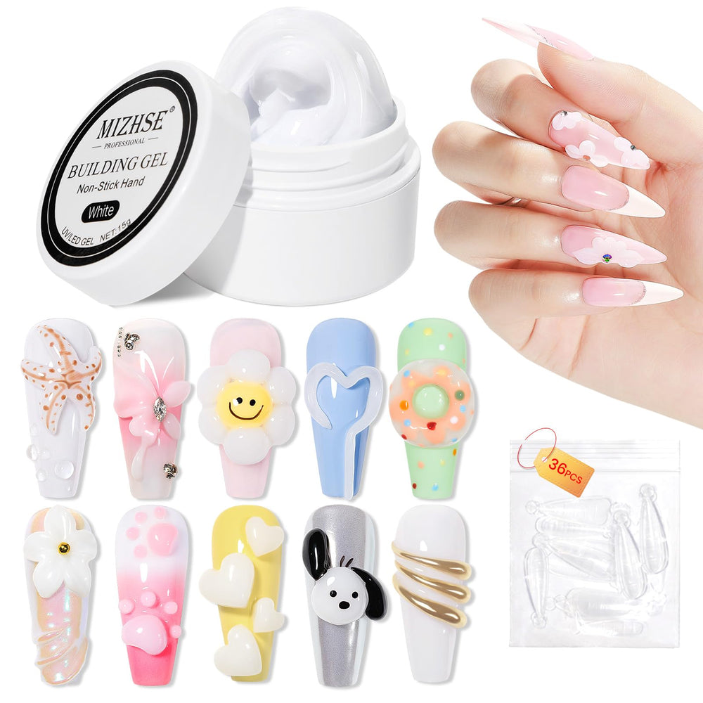 MIZHSE gel de construcción blanco en frasco, ideal para uñas duraderas.