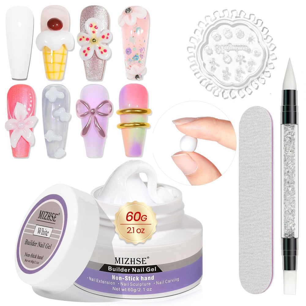 MIZHSE gel builder blanco 60 g para extensiones de uñas.
