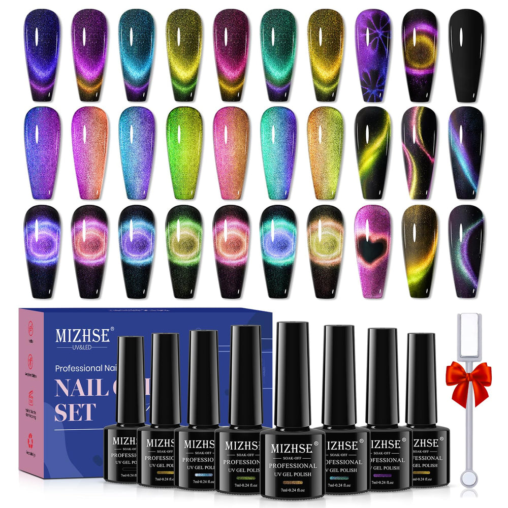MIZHSE kit ojo-gato: colección de 8 colores para uñas con efecto ojo-gato en casa.