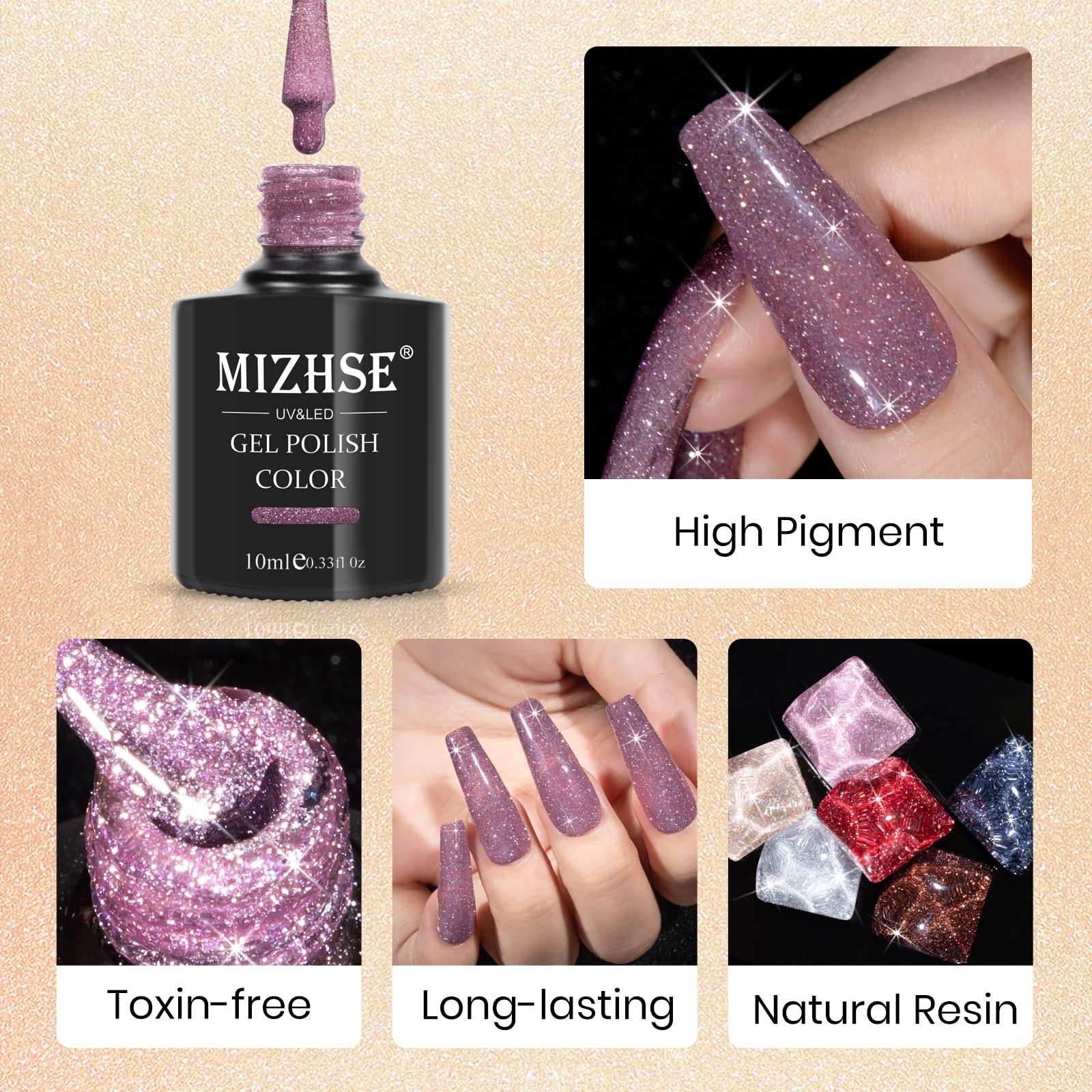 MIZHSE gel purpurina plateado clásico para uñas, brillo elegante con iluminaciones