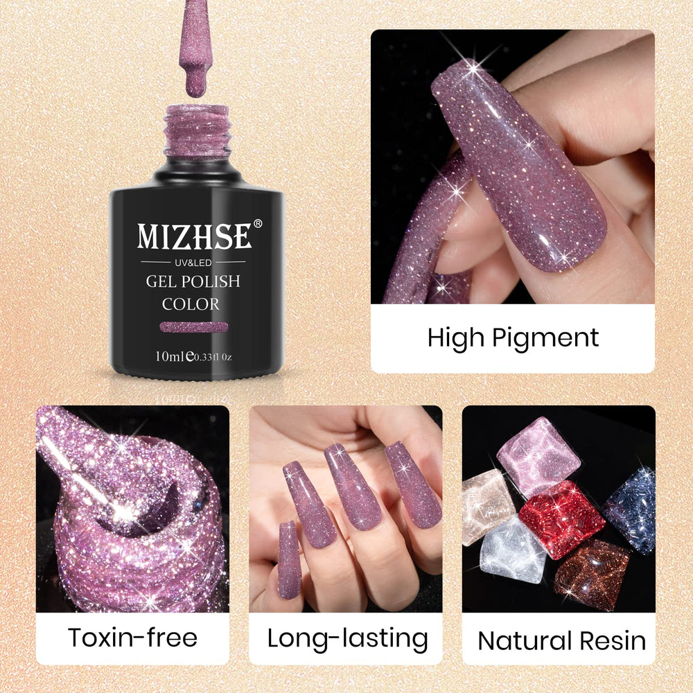 MIZHSE gel purpurina plateado clásico para uñas, brillo elegante con iluminaciones