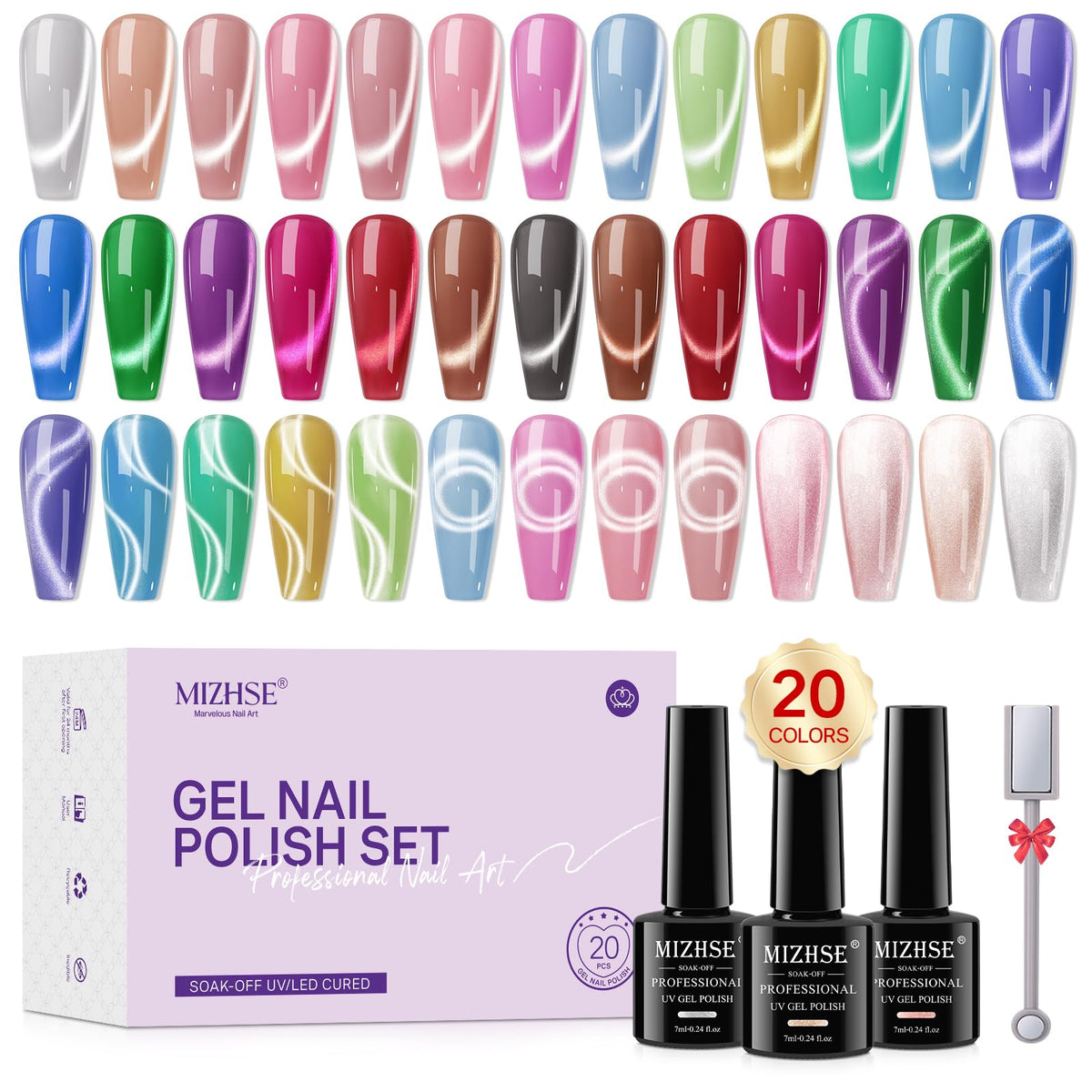 Vernis gel MIZHSE effet œil de chat 20 couleurs – brillance profonde à domicile.